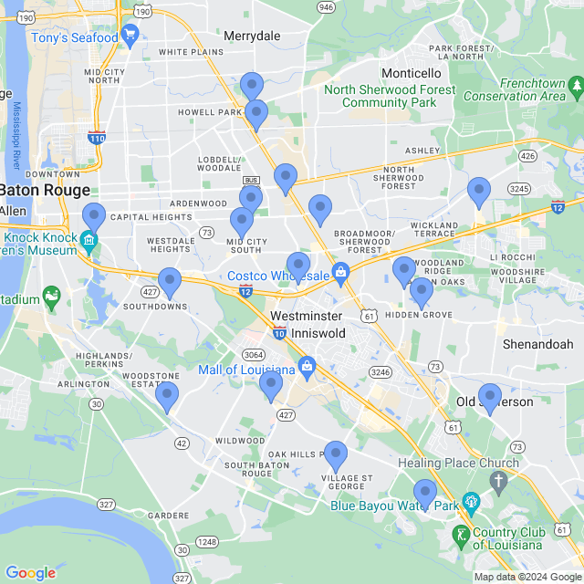 Map of veterinarians in Baton Rouge, LA