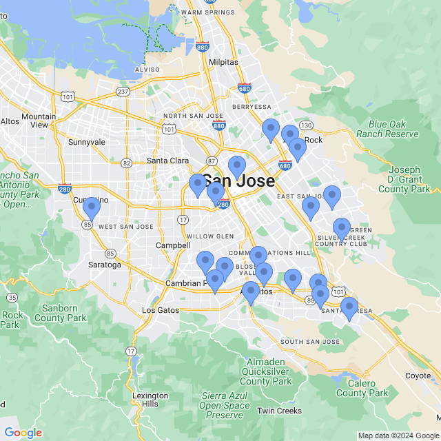 Map of veterinarians in San Jose, CA