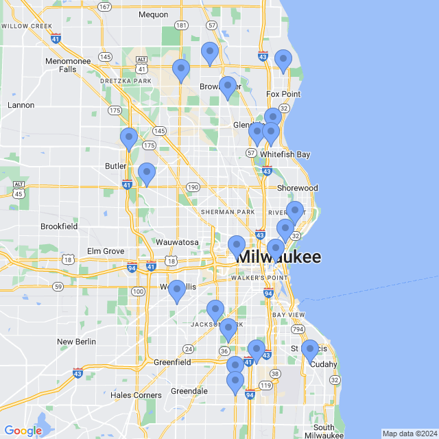 Map of veterinarians in Milwaukee, WI
