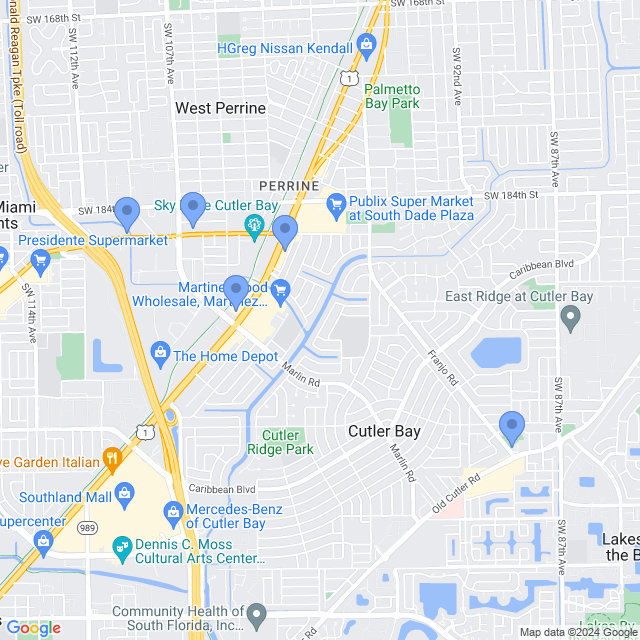 Map of veterinarians in Cutler Bay, FL