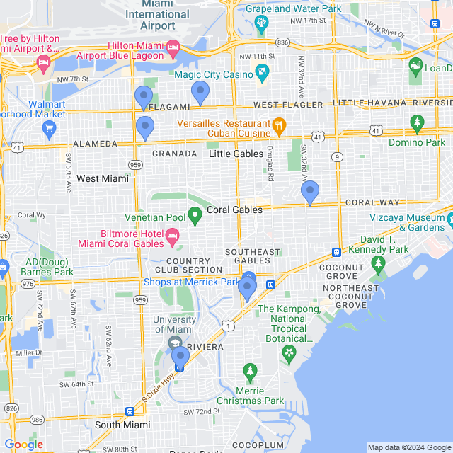 Map of veterinarians in Coral Gables, FL