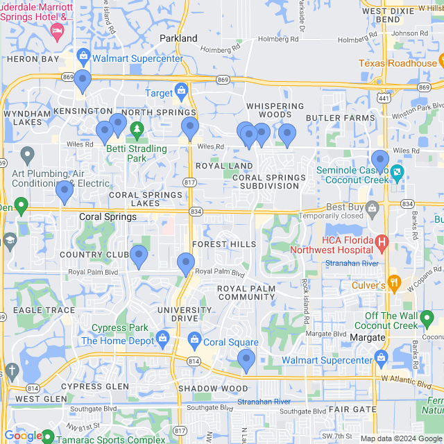 Map of veterinarians in Coral Springs, FL