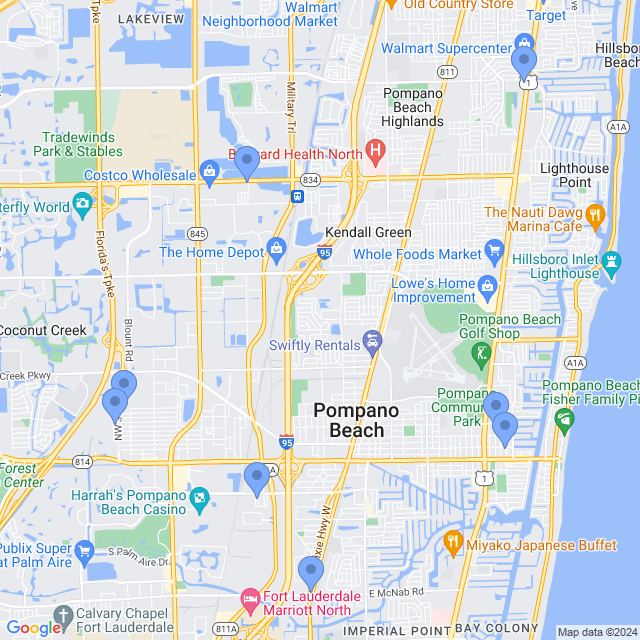Map of veterinarians in Pompano Beach, FL