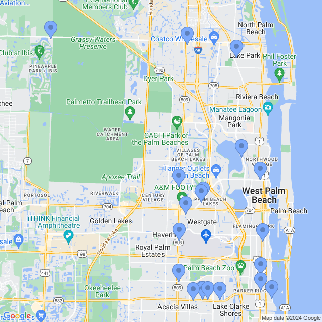 Map of veterinarians in West Palm Beach, FL