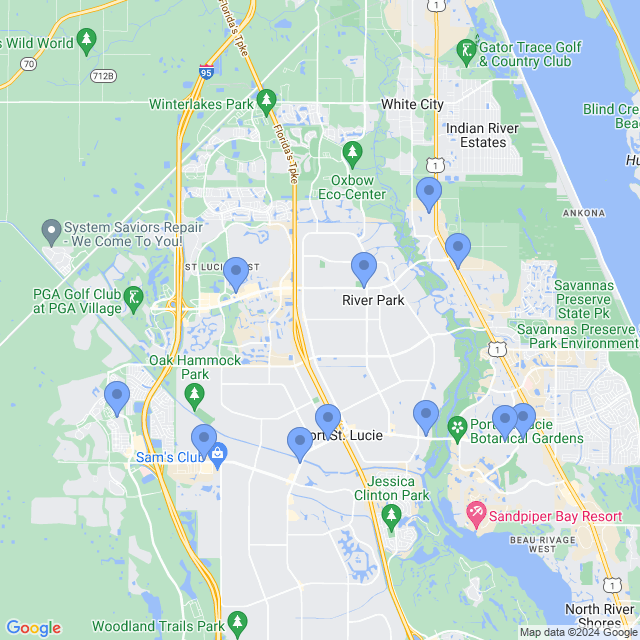 Map of veterinarians in Port St Lucie, FL