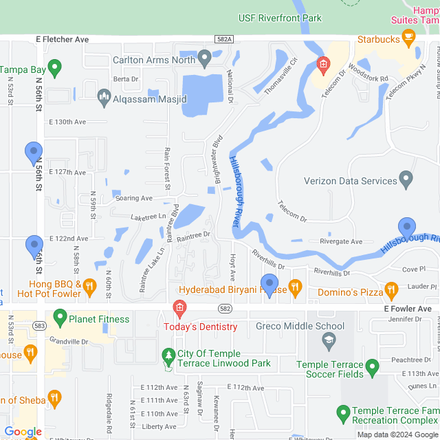 Map of veterinarians in Temple Terrace, FL