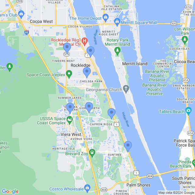 Map of veterinarians in Rockledge, FL