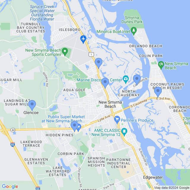 Map of veterinarians in New Smyrna Beach, FL