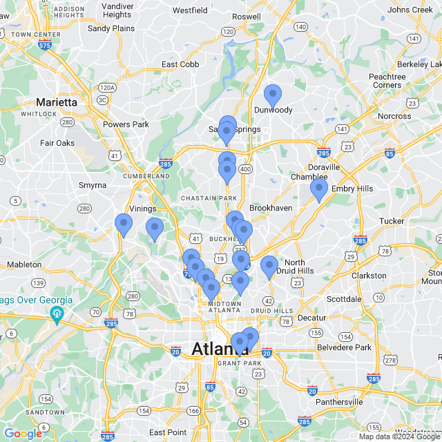 Map of veterinarians in Atlanta, GA