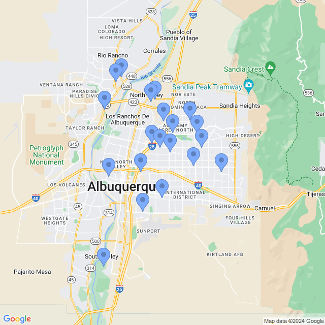 Map of veterinarians in Albuquerque, NM