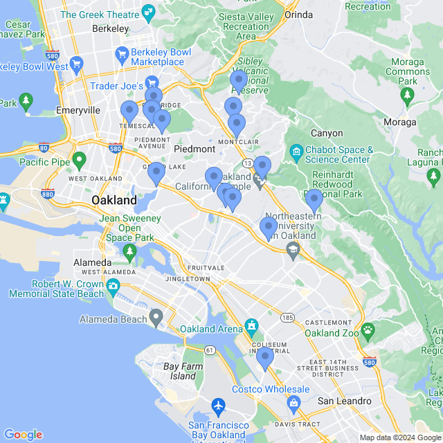 Map of veterinarians in Oakland, CA