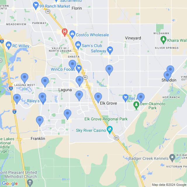 Map of veterinarians in Elk Grove, CA
