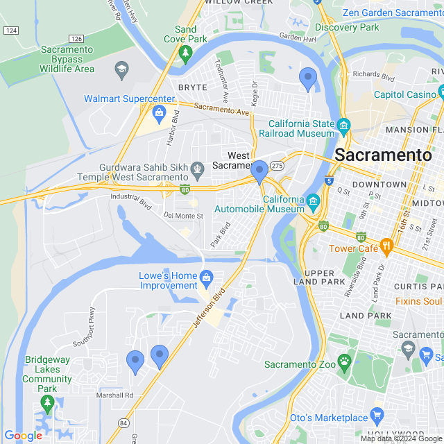 Map of veterinarians in West Sacramento, CA