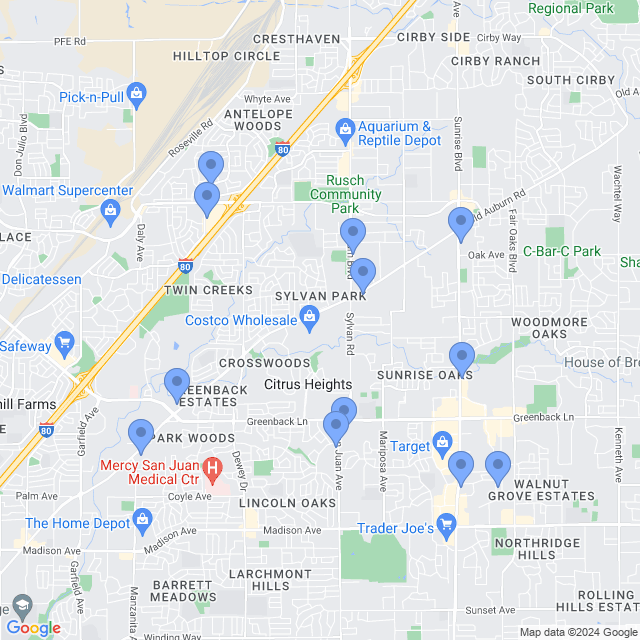 Map of veterinarians in Citrus Heights, CA