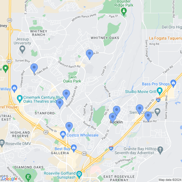 Map of veterinarians in Rocklin, CA