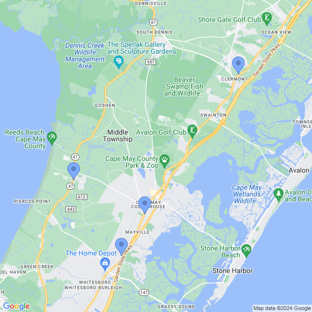 Map of veterinarians in Cape May Ct Hse, NJ