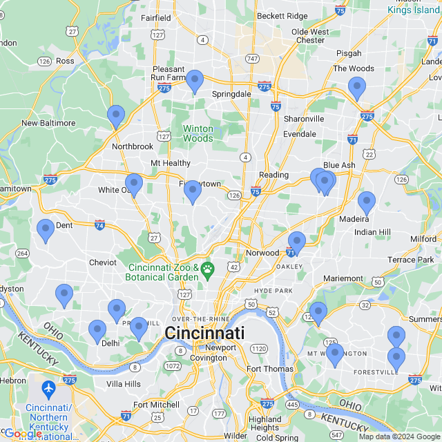 Map of veterinarians in Cincinnati, OH