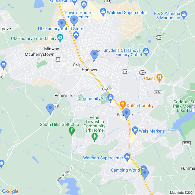 Map of veterinarians in Hanover, PA