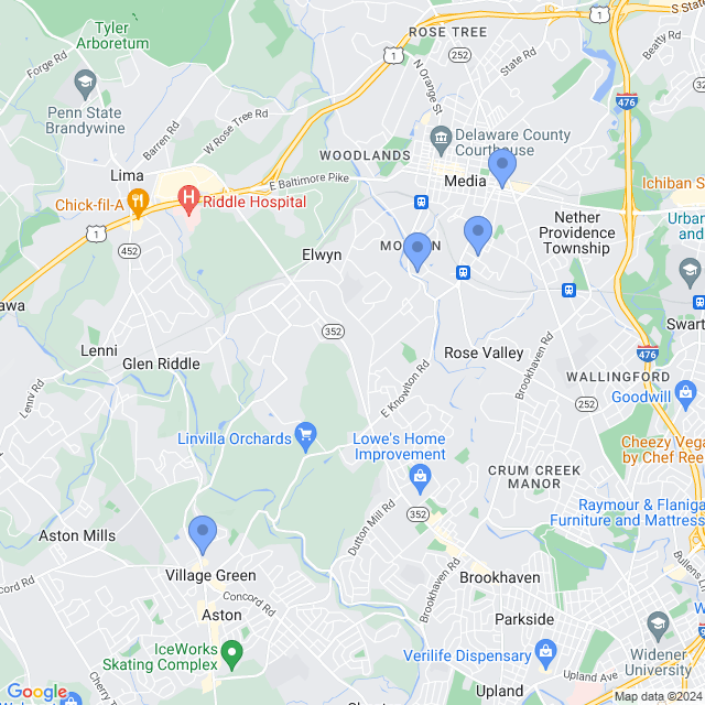 Map of veterinarians in Media, PA
