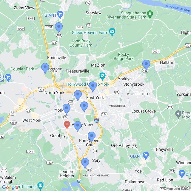 Map of veterinarians in York, PA
