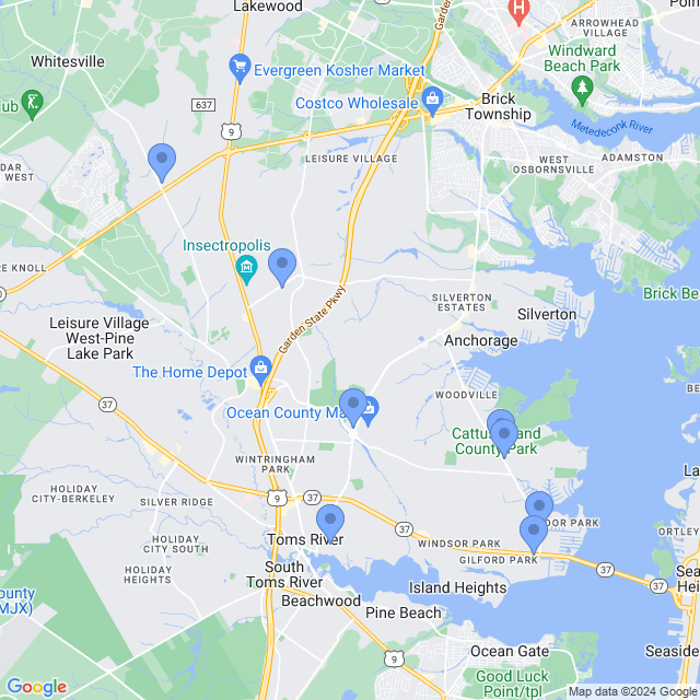 Map of veterinarians in Toms River, NJ