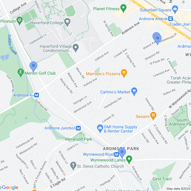 Map of veterinarians in Ardmore, PA