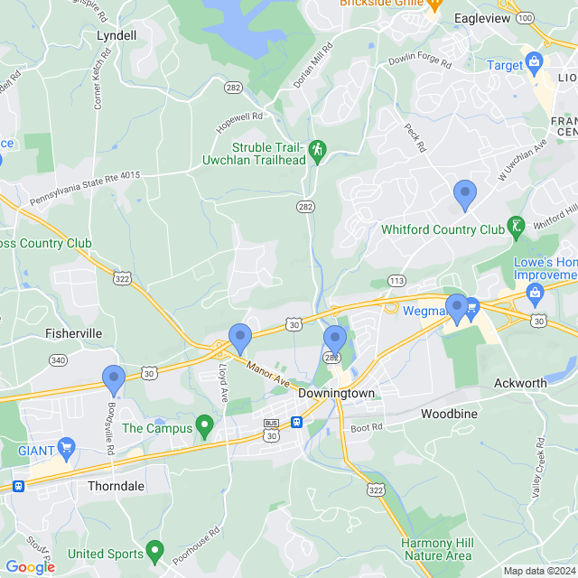 Map of veterinarians in Downingtown, PA