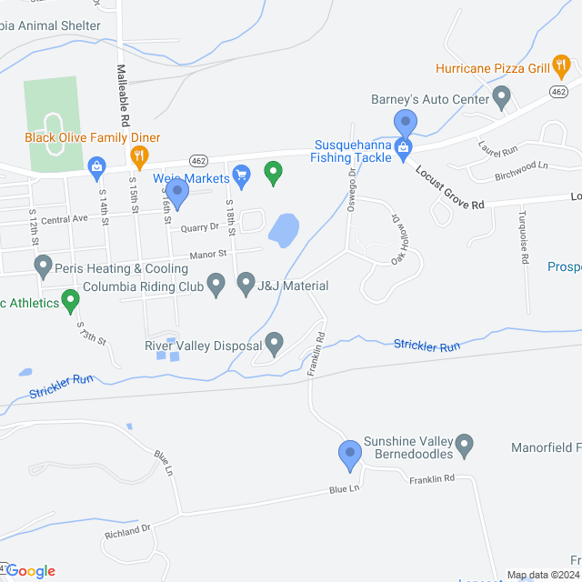 Map of veterinarians in Columbia, PA