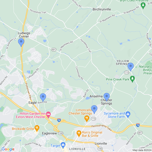 Map of veterinarians in Chester Springs, PA