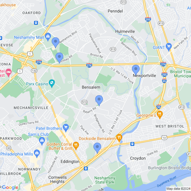Map of veterinarians in Bensalem, PA