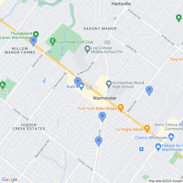 Map of veterinarians in Warminster, PA