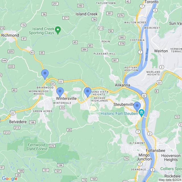 Map of veterinarians in Steubenville, OH