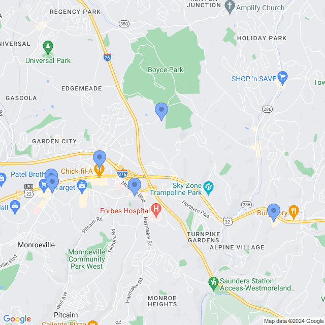 Map of veterinarians in Monroeville, PA