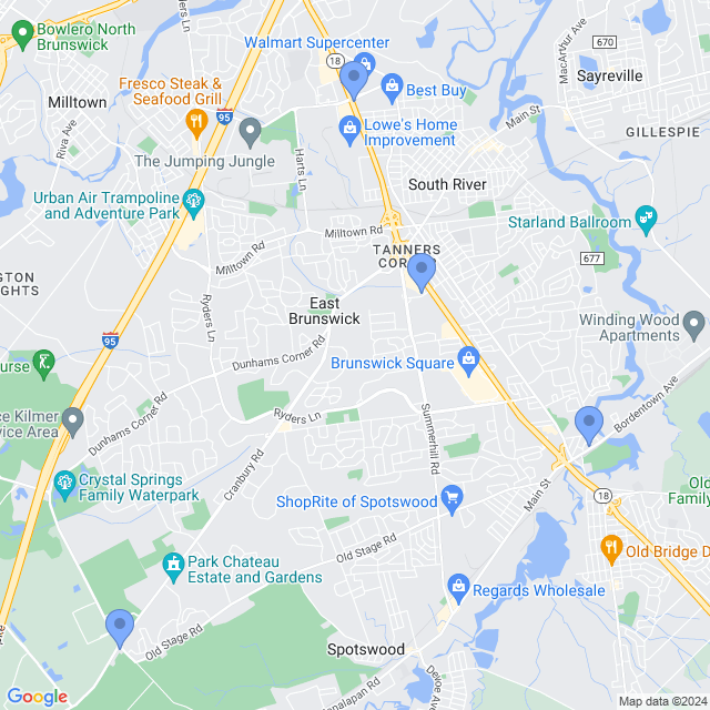 Map of veterinarians in East Brunswick, NJ