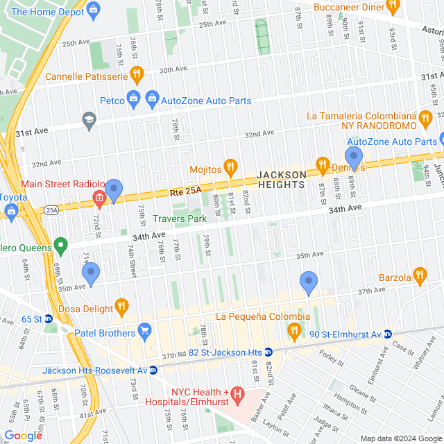 Map of veterinarians in Jackson Heights, NY