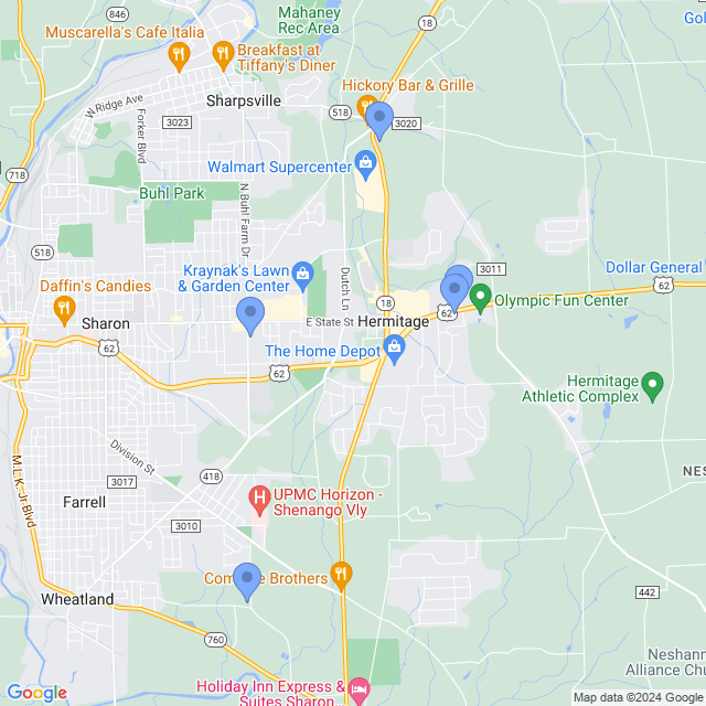 Map of veterinarians in Hermitage, PA