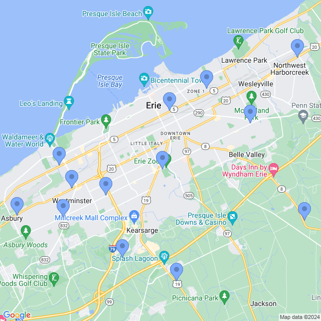 Map of veterinarians in Erie, PA