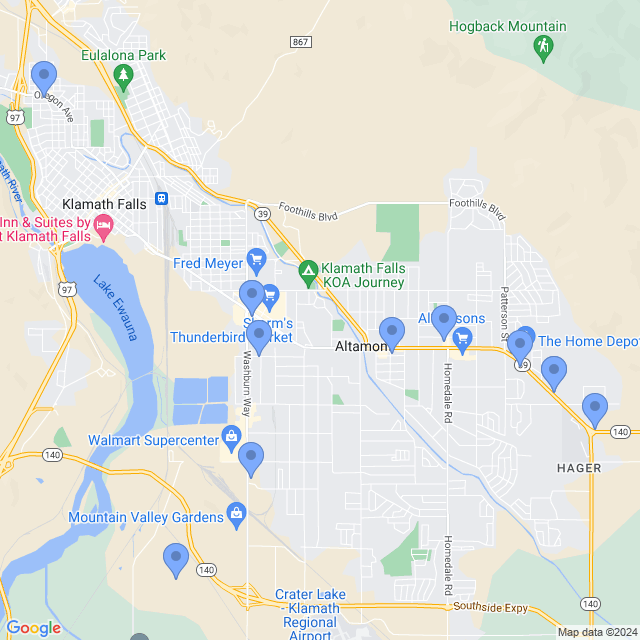 Map of veterinarians in Klamath Falls, OR