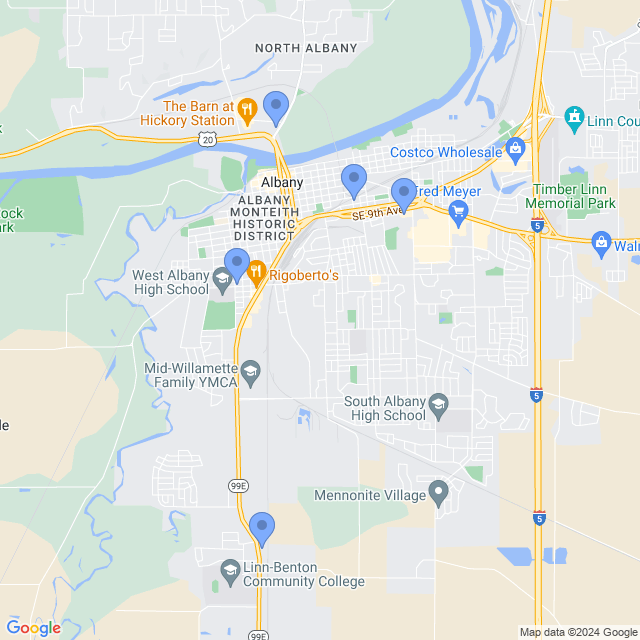 Map of veterinarians in Albany, OR