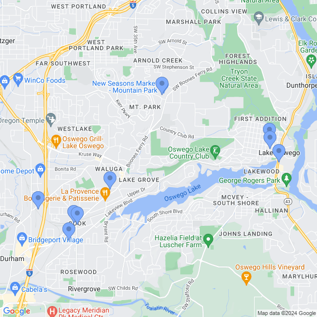 Map of veterinarians in Lake Oswego, OR