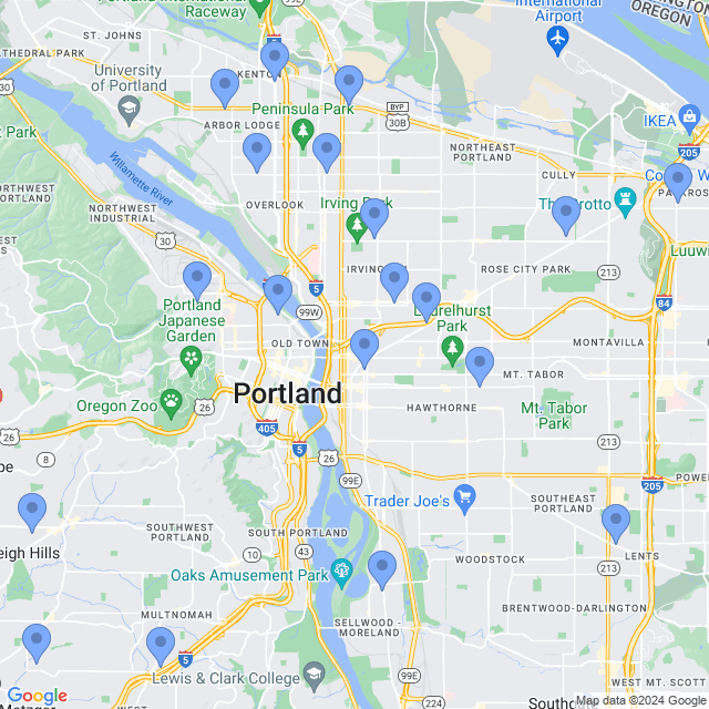 Map of veterinarians in Portland, OR