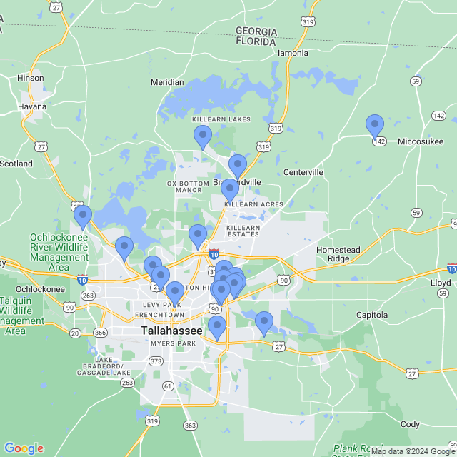 Map of veterinarians in Tallahassee, FL