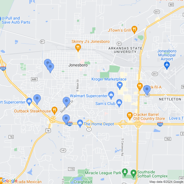 Map of veterinarians in Jonesboro, AR