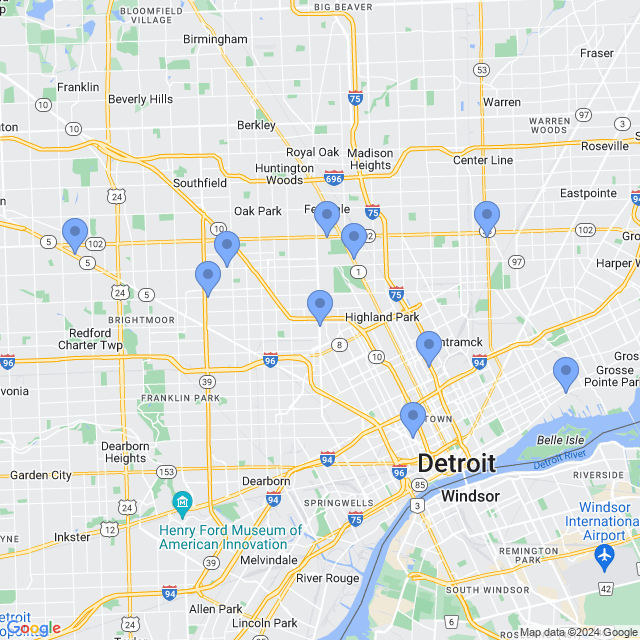 Map of veterinarians in Detroit, MI