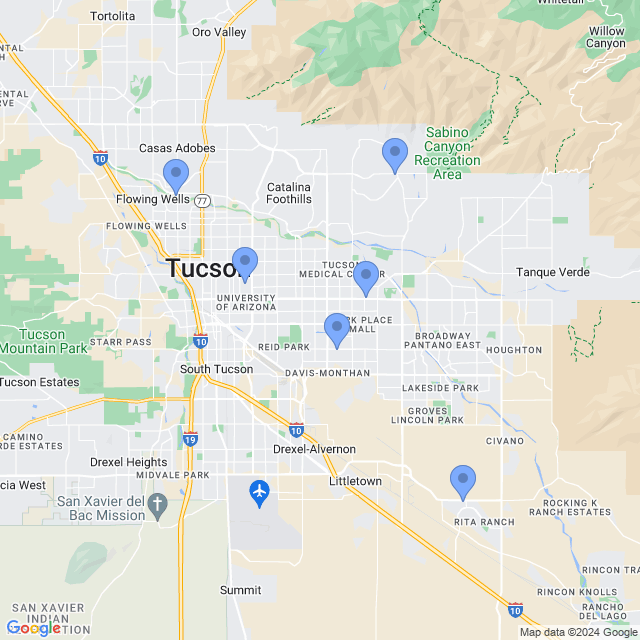 Map of veterinarians in Tucson, AZ