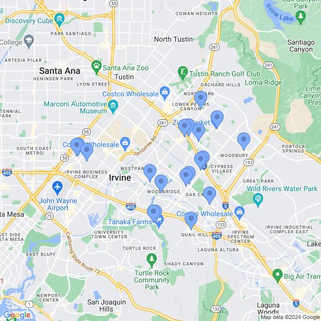 Map of veterinarians in Irvine, CA