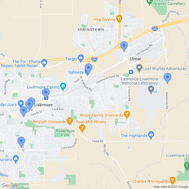 Map of veterinarians in Livermore, CA