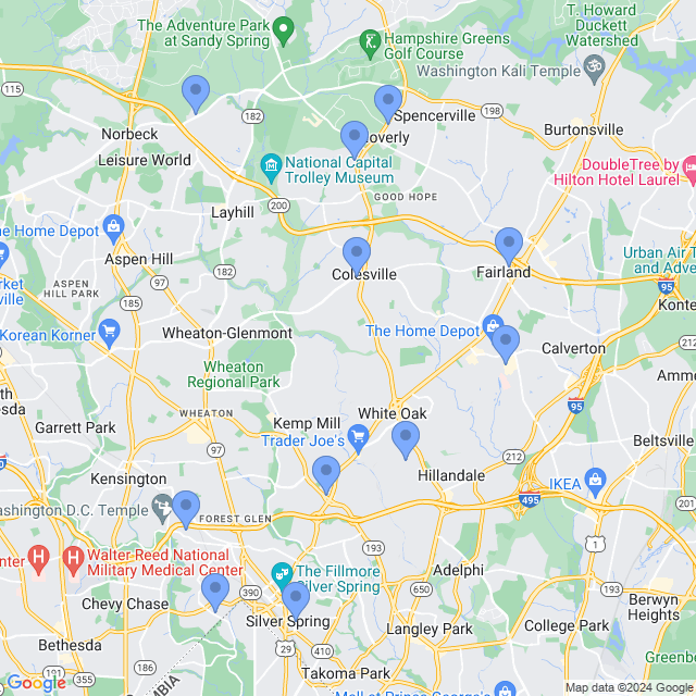 Map of veterinarians in Silver Spring, MD