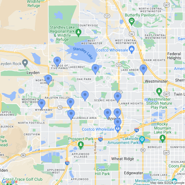 Map of veterinarians in Arvada, CO