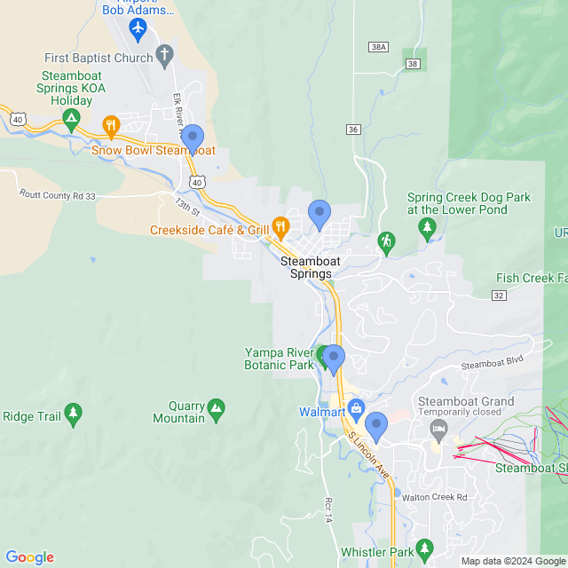 Map of veterinarians in Steamboat Spgs, CO